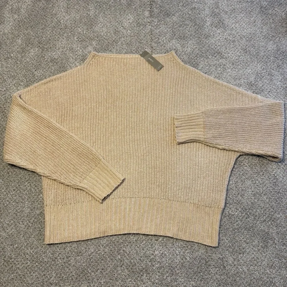 J. Crew Camel Tan Slouchy Ribbed Knit Pullover Sweater Women M Linen Cotton NWT